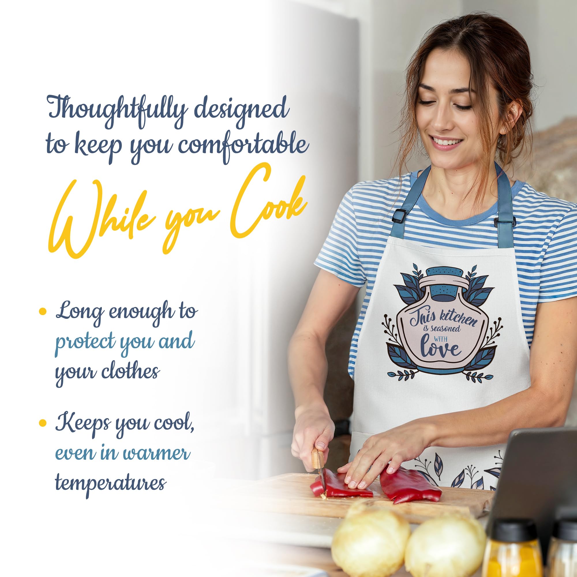 VITA ELEGANTE vintage-detail apron adds feminine charm to everyday cooking.