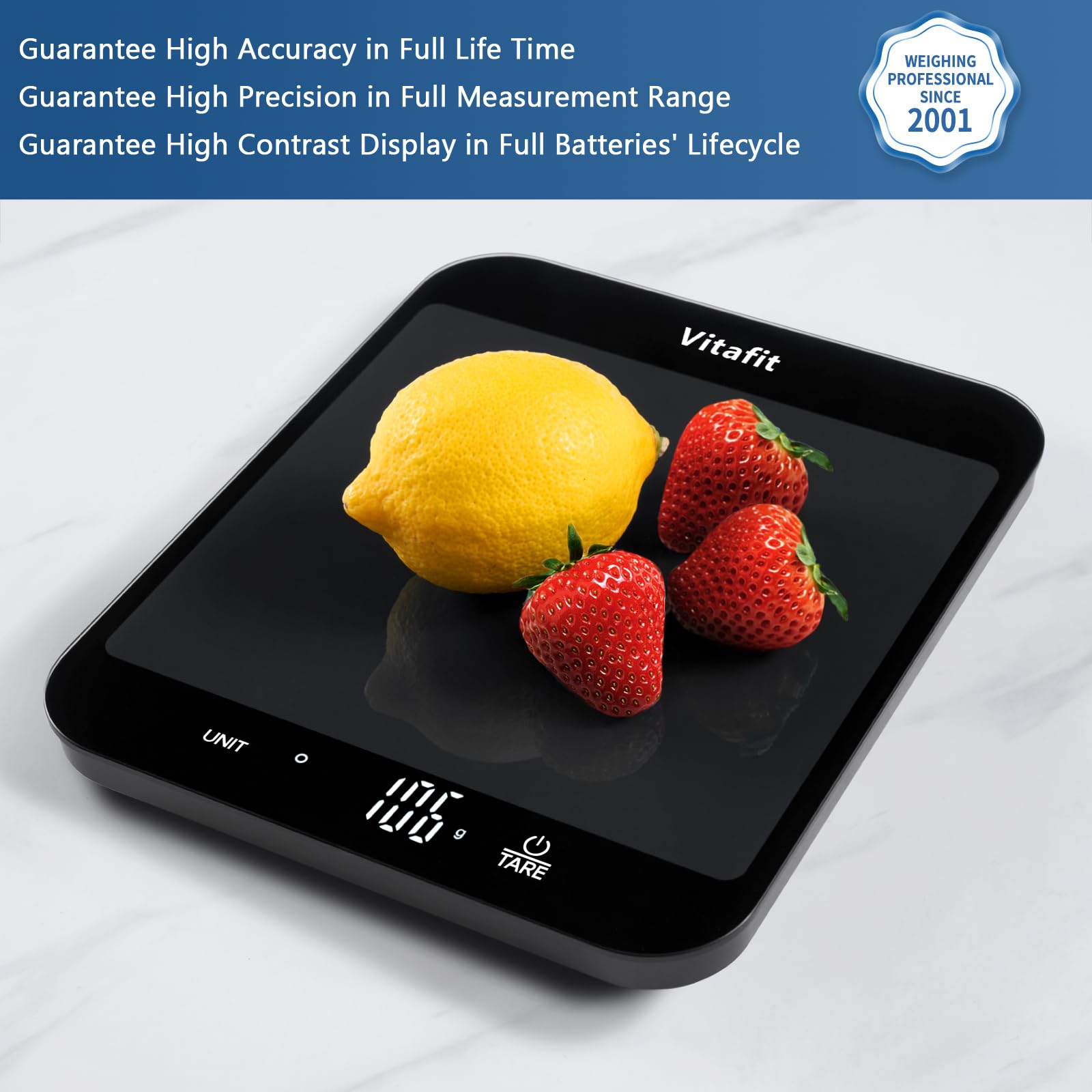Vitafit scale shows four load cells inside for steady accuracy during prep