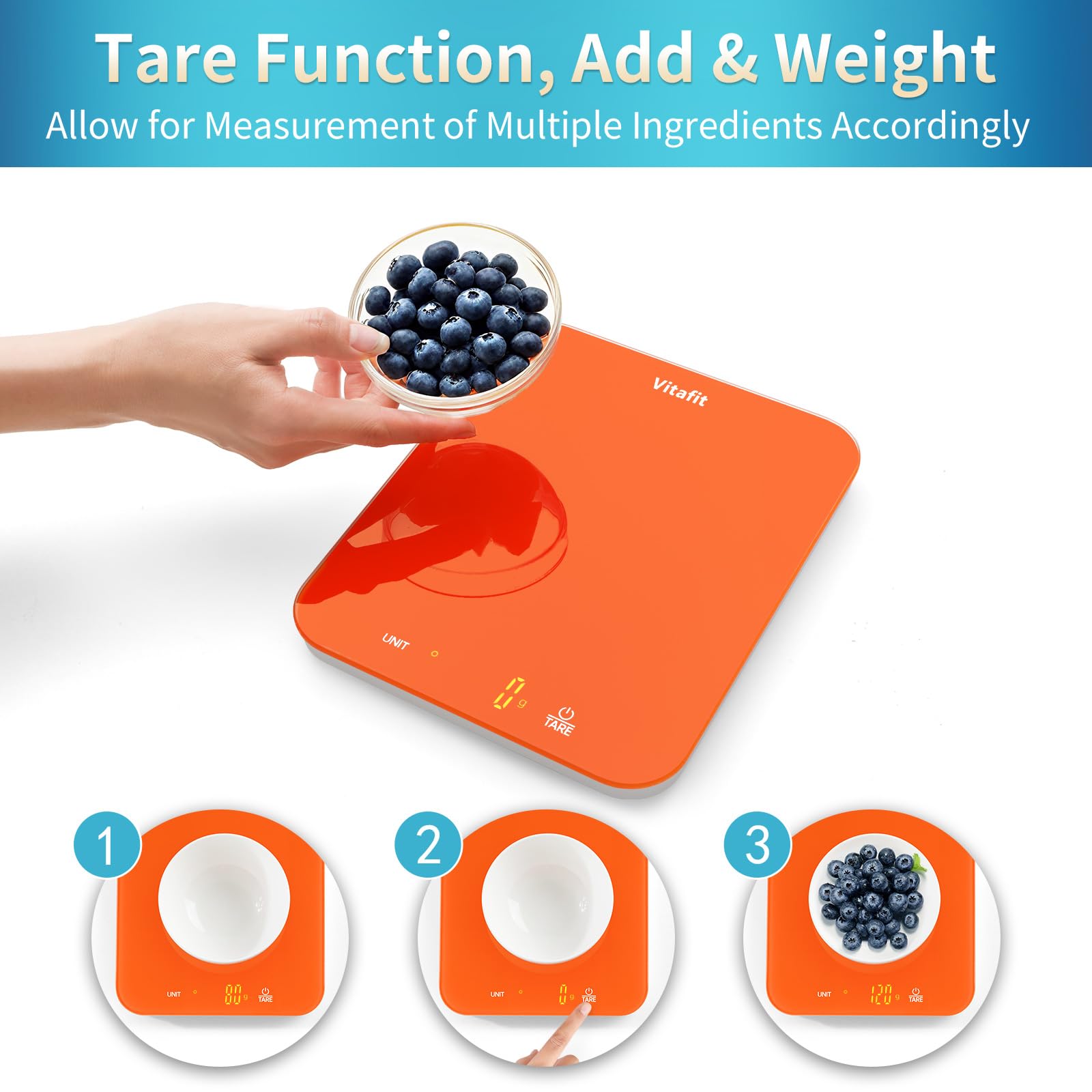 Vitafit tare function simplifies measuring multiple ingredients