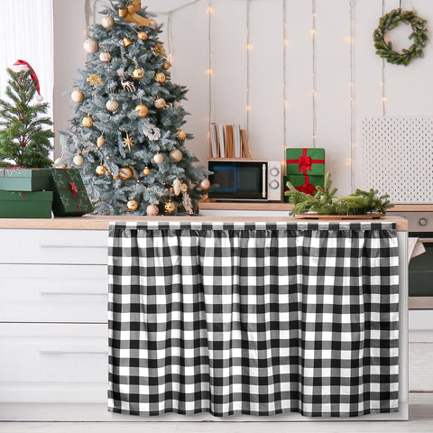 VitalCozy cabinet curtains front view in black and white checkered pattern for stylish concealment