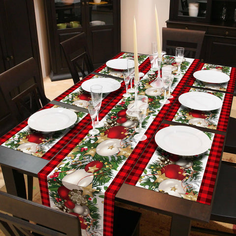 VitalCozy Christmas table runner in buffalo plaid enhances festive dining.