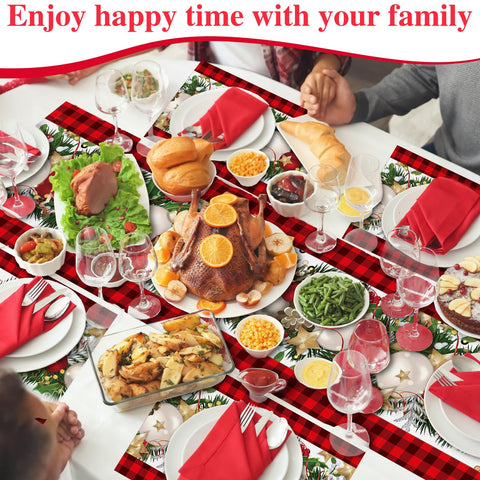 VitalCozy six placemats arranged for a cozy family Christmas dinner.