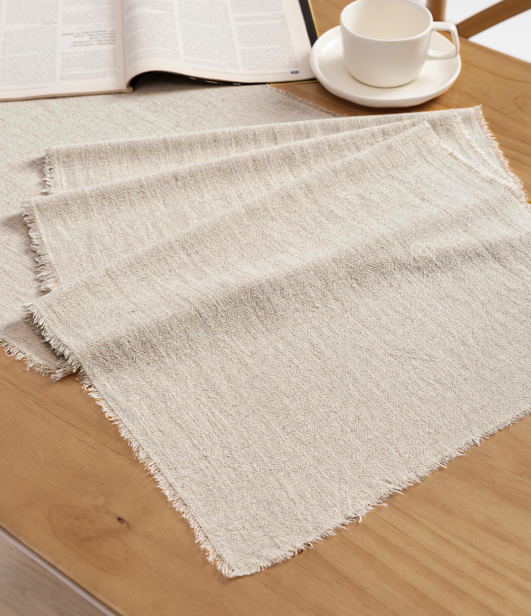 Vitalizart beige table runner with 14x90 slub texture brightens rustic dining tables.