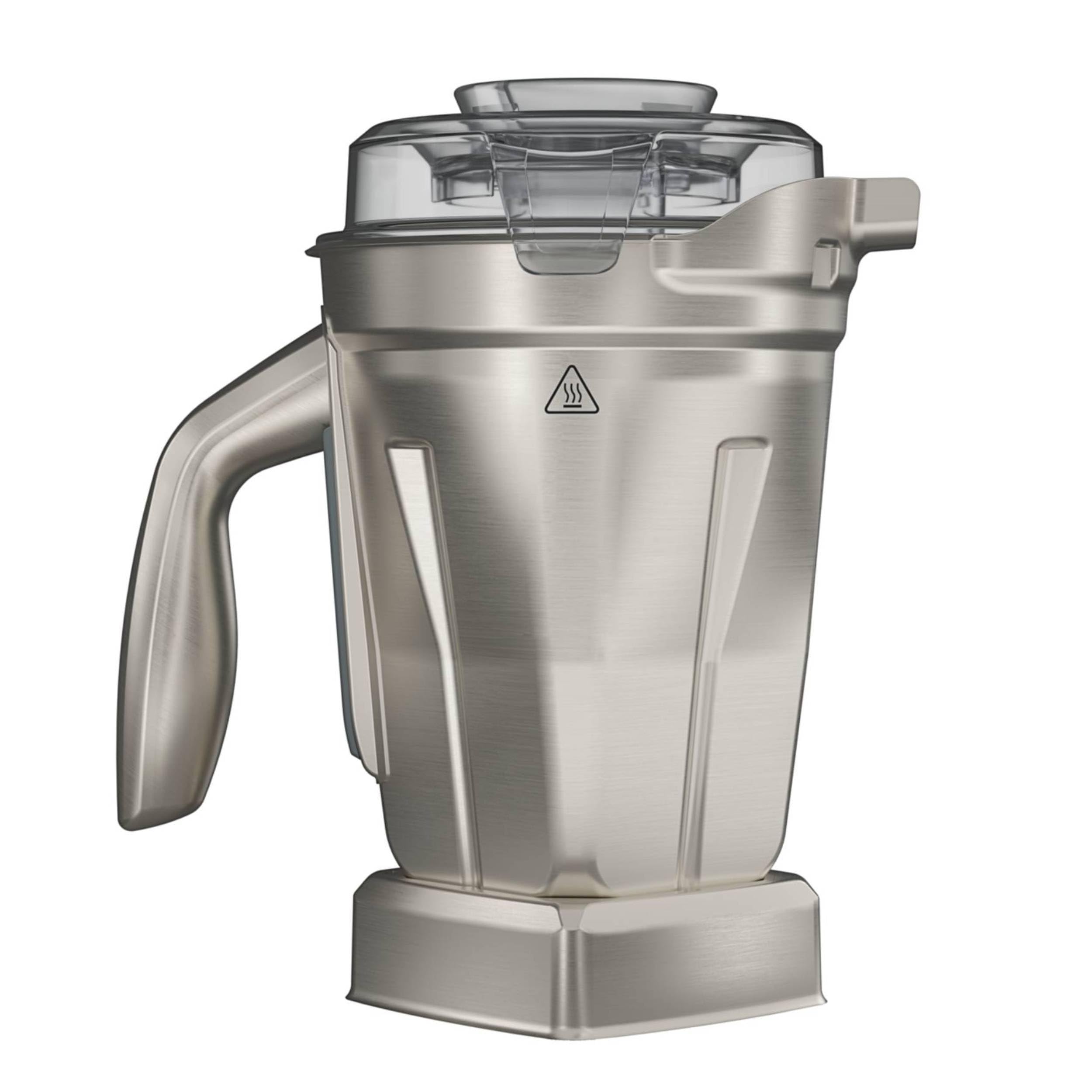 Vitamix 48-ounce stainless container with clear lid enables precise, monitored blending.