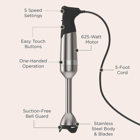 Vitamix 5-Speed Immersion Blender bell guard protects cookware during blending.