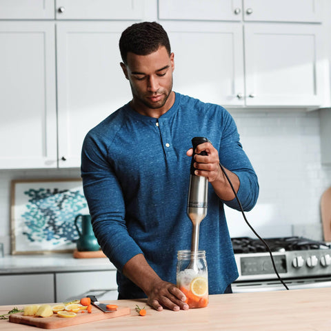 Vitamix 5-Speed Immersion Blender motor delivers strong power for tough ingredients.