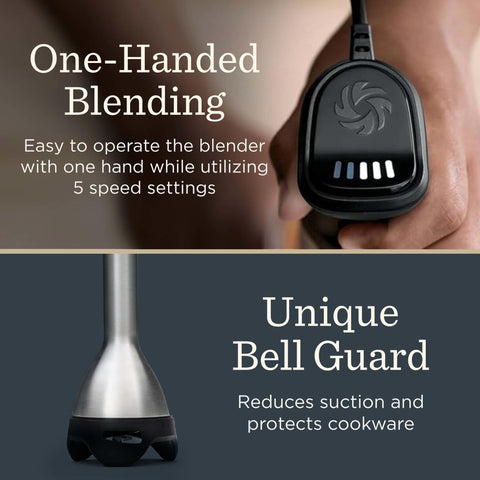 Ergonomic one-handed operation for added control while blending