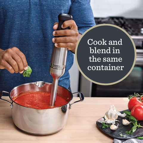 Stainless steel design of the Vitamix immersion blender for durability