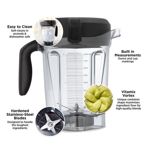 Vitamix 64oz container shows clear capacity markings for precise portions
