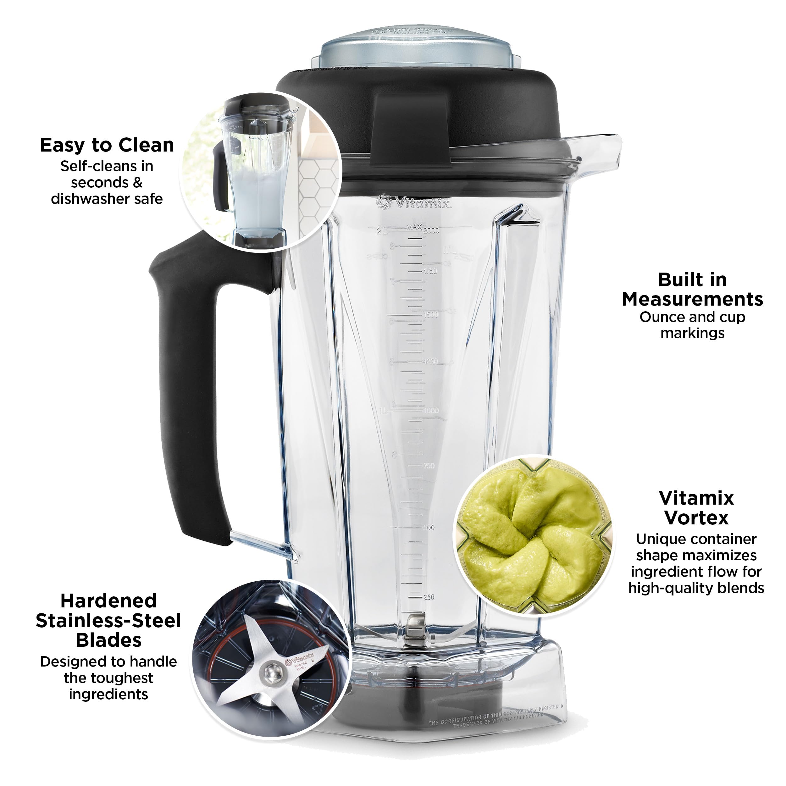 Vitamix 64-ounce container measurements show ounce, cup, and metric marks.