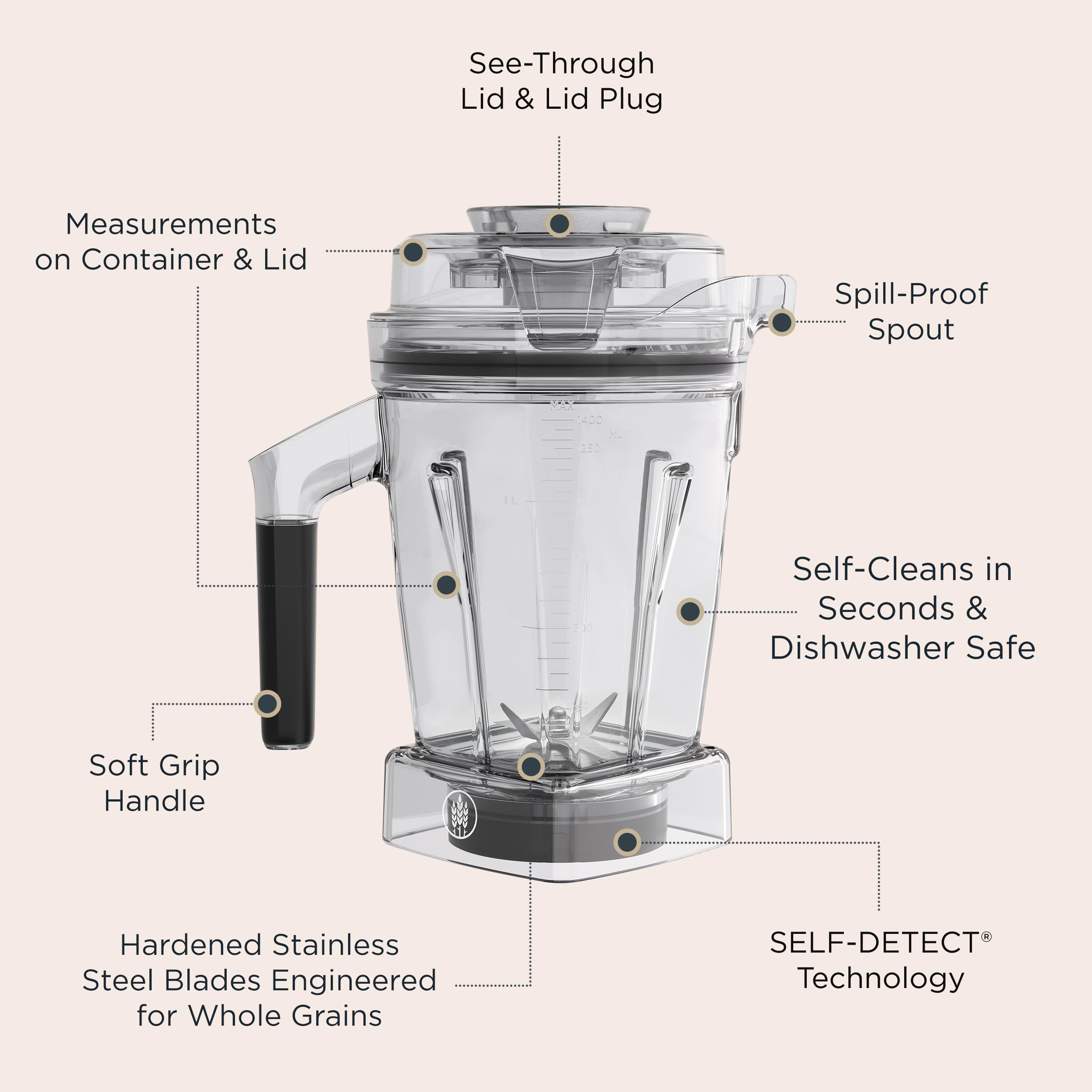 S2 low-profile tamper speeds thick doughs and frozen blends in Vitamix container
