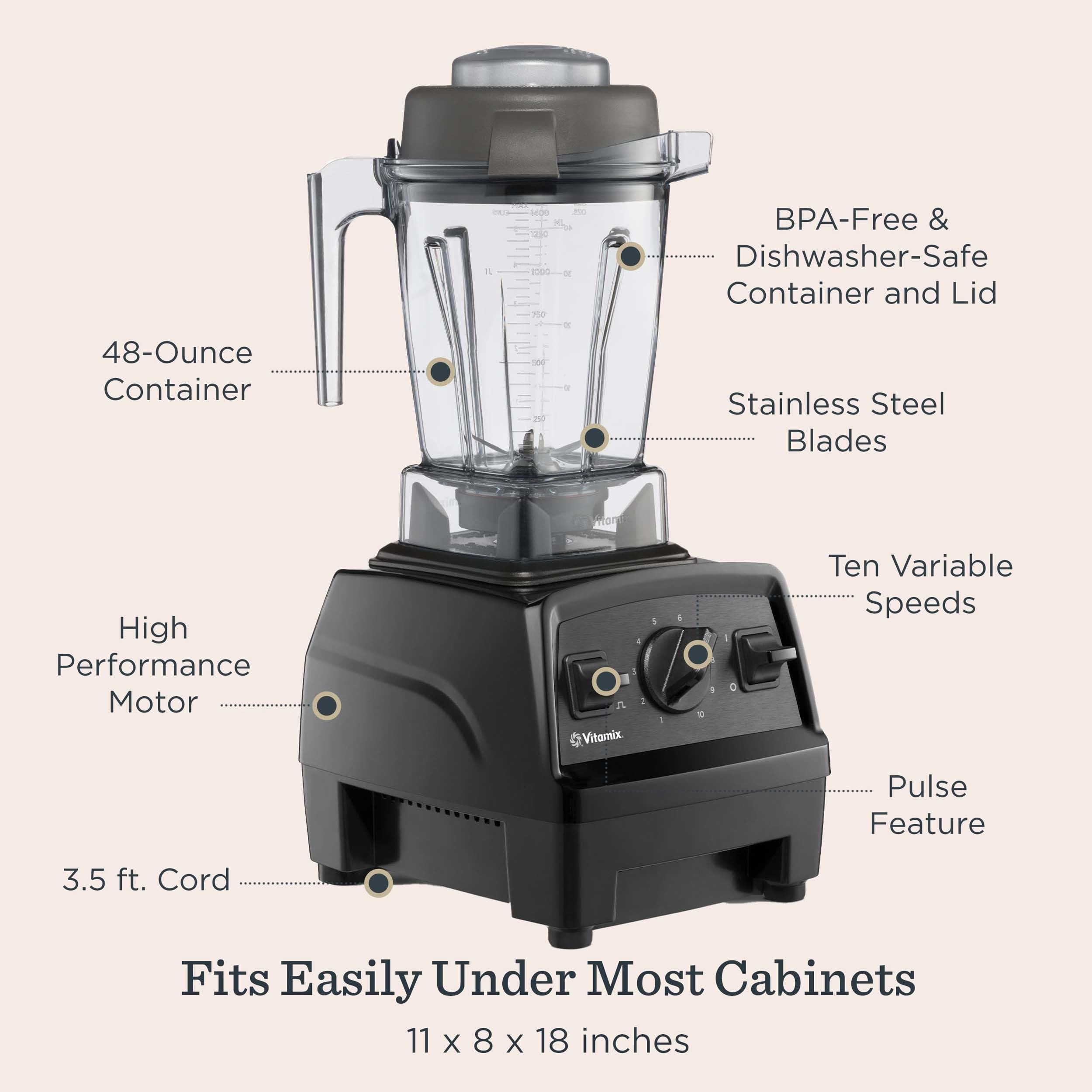 Vitamix Explorian E310 stainless-steel blades power through frozen fruit.