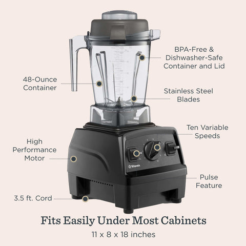 Vitamix Explorian E310 stainless-steel blades power through frozen fruit.