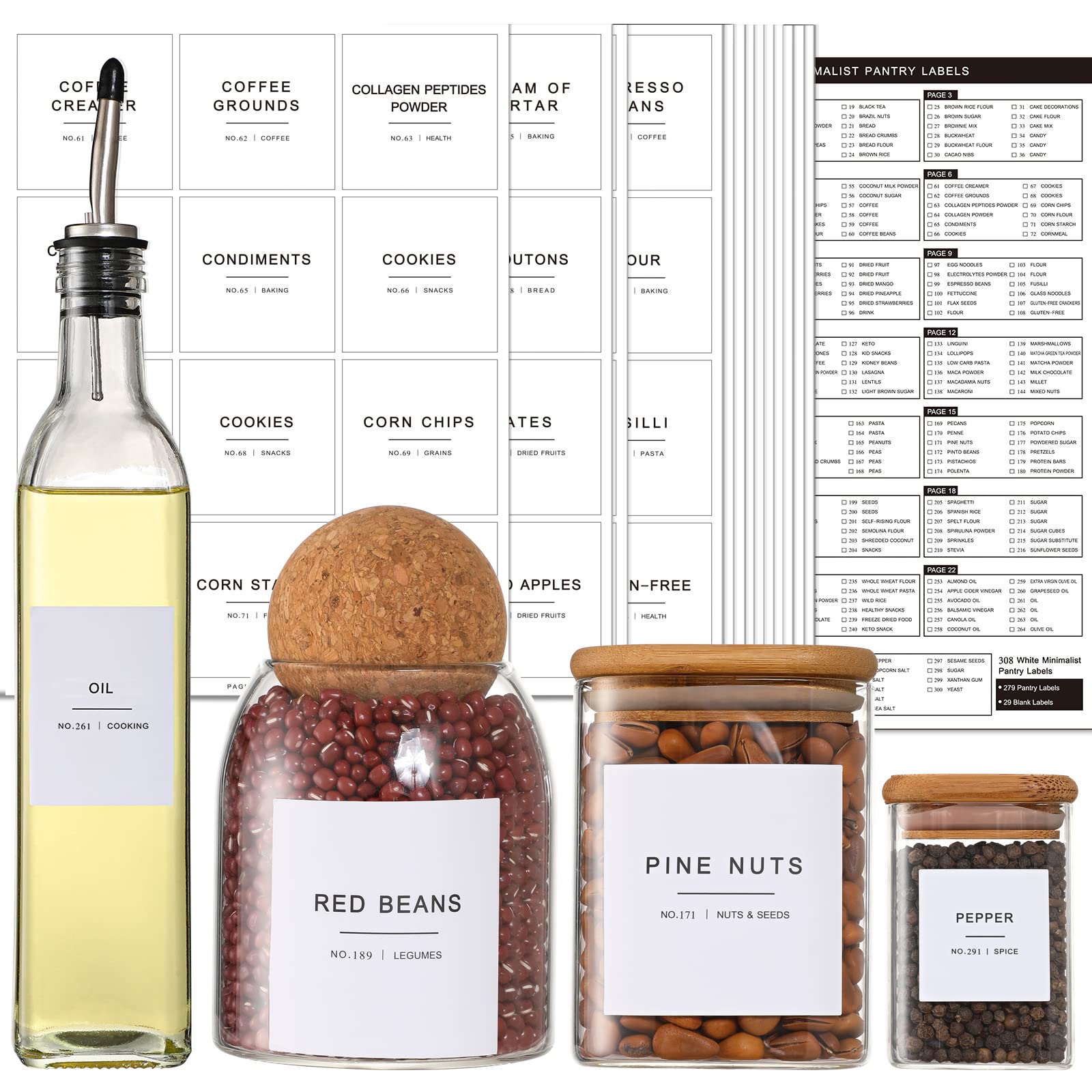 VITEVER 308 kitchen pantry labels in 2.5-inch square size for clear container labeling