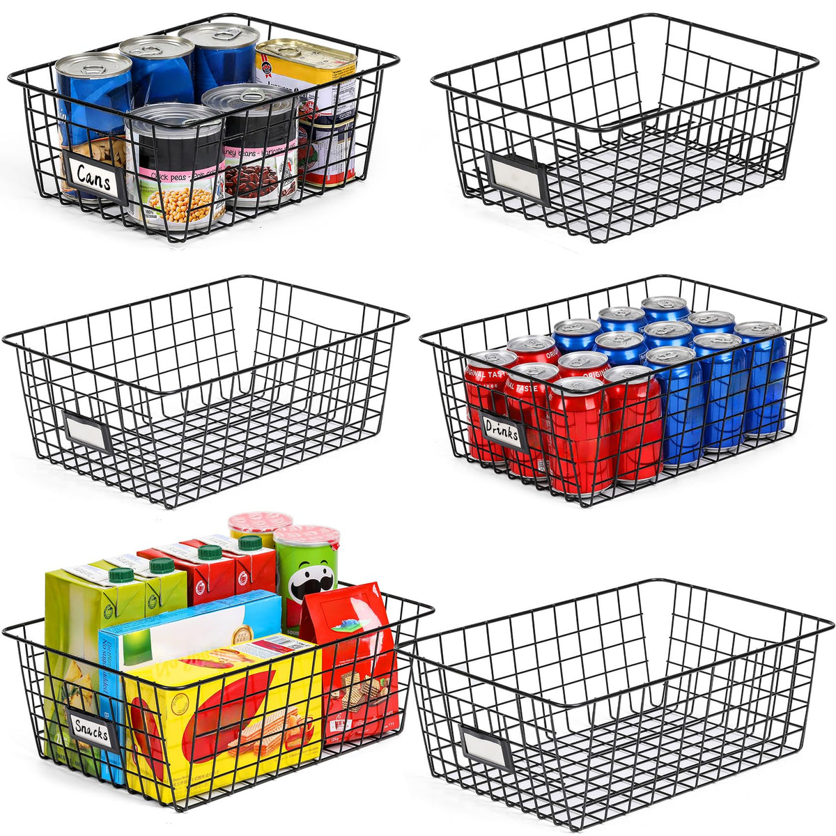 VITEVER six-pack wire baskets for pantry organization and storage.