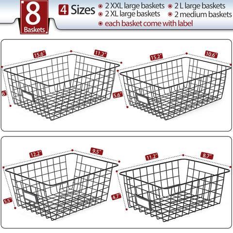 VITEVER 8-basket set XLarge for closet and cabinet organization with sturdy pull-out handles.