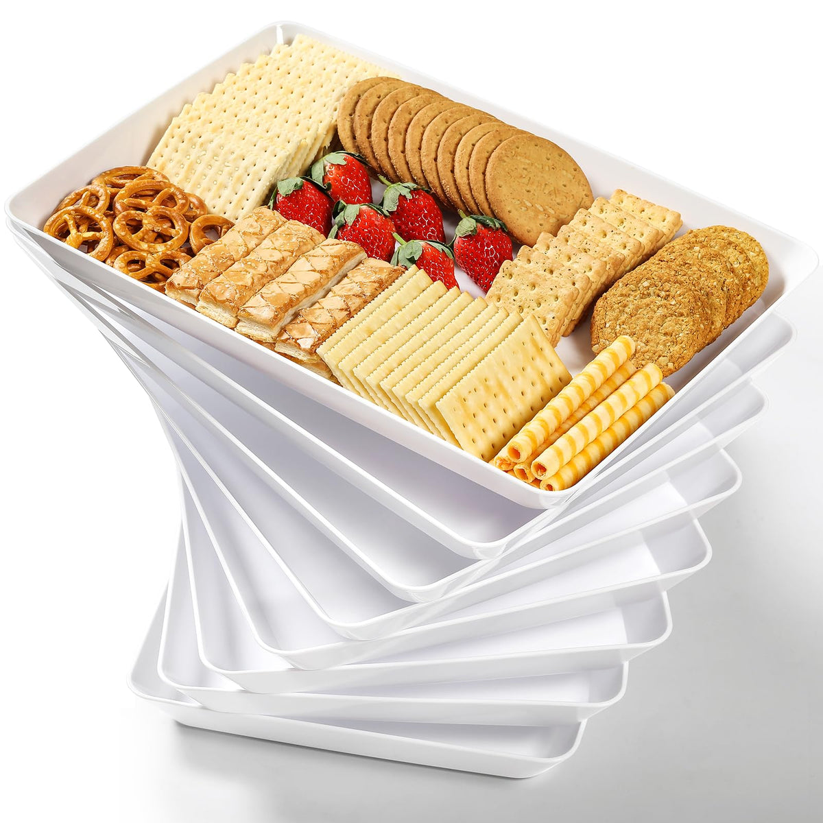 VITEVER eight-pack large white serving trays, top view for party and buffet displays.