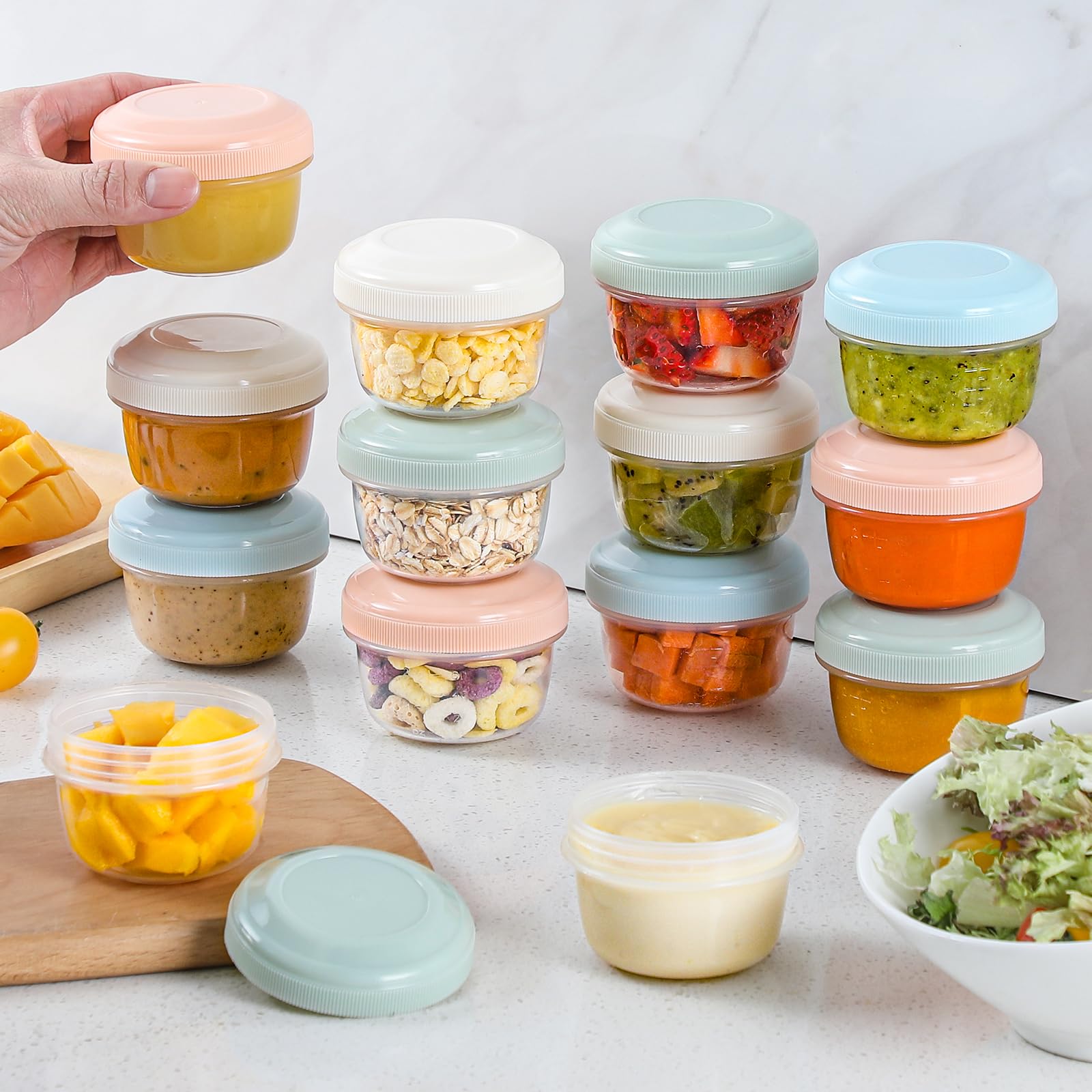 VITEVER airtight 4oz jars help label and stack for compact pantry storage.