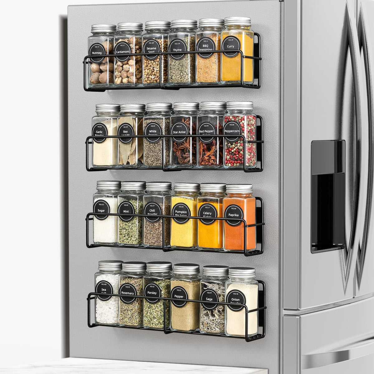 VITEVER magnetic spice rack on fridge holds jars securely for easy access
