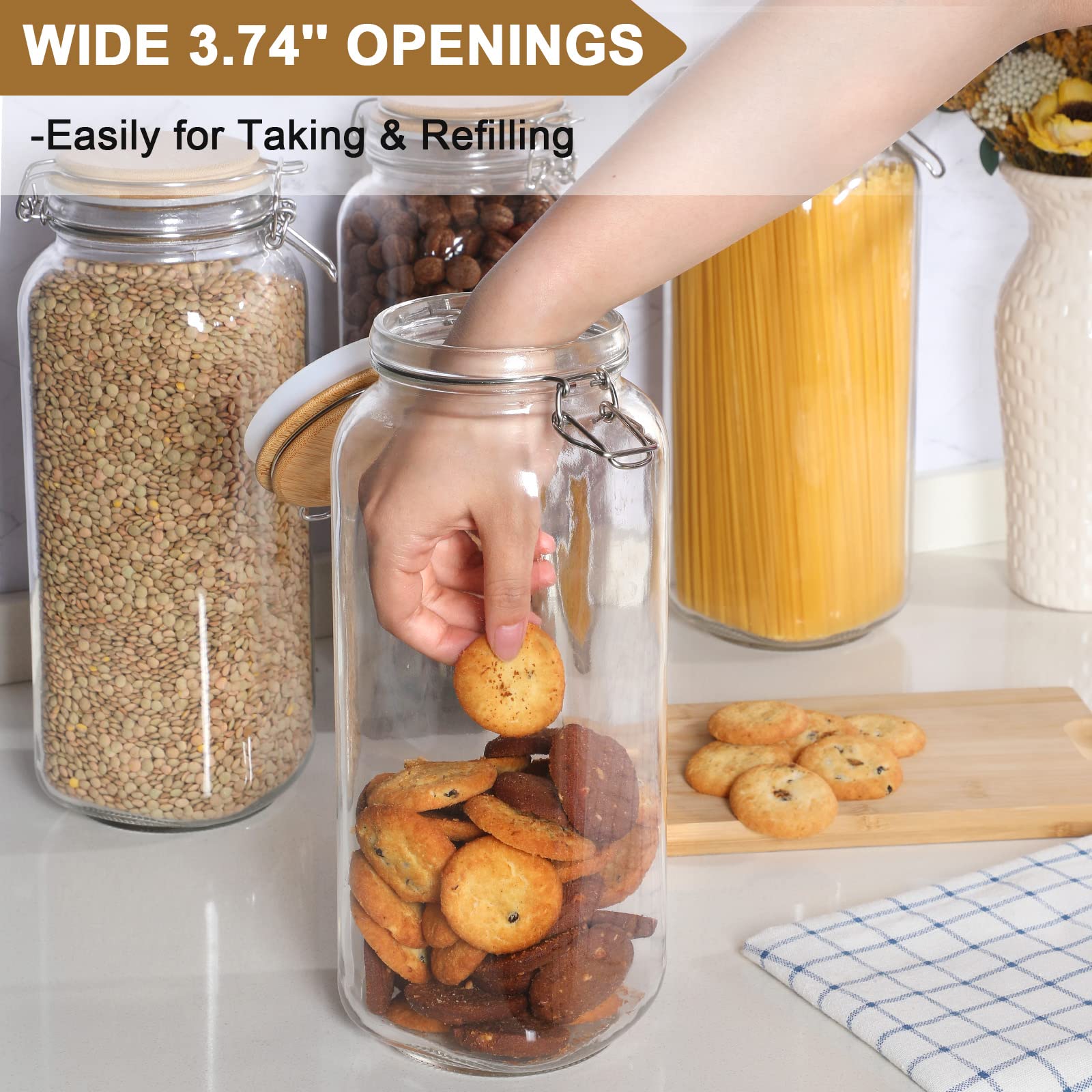 VITEVER pasta storage jar keeps spaghetti tidy and accessible.