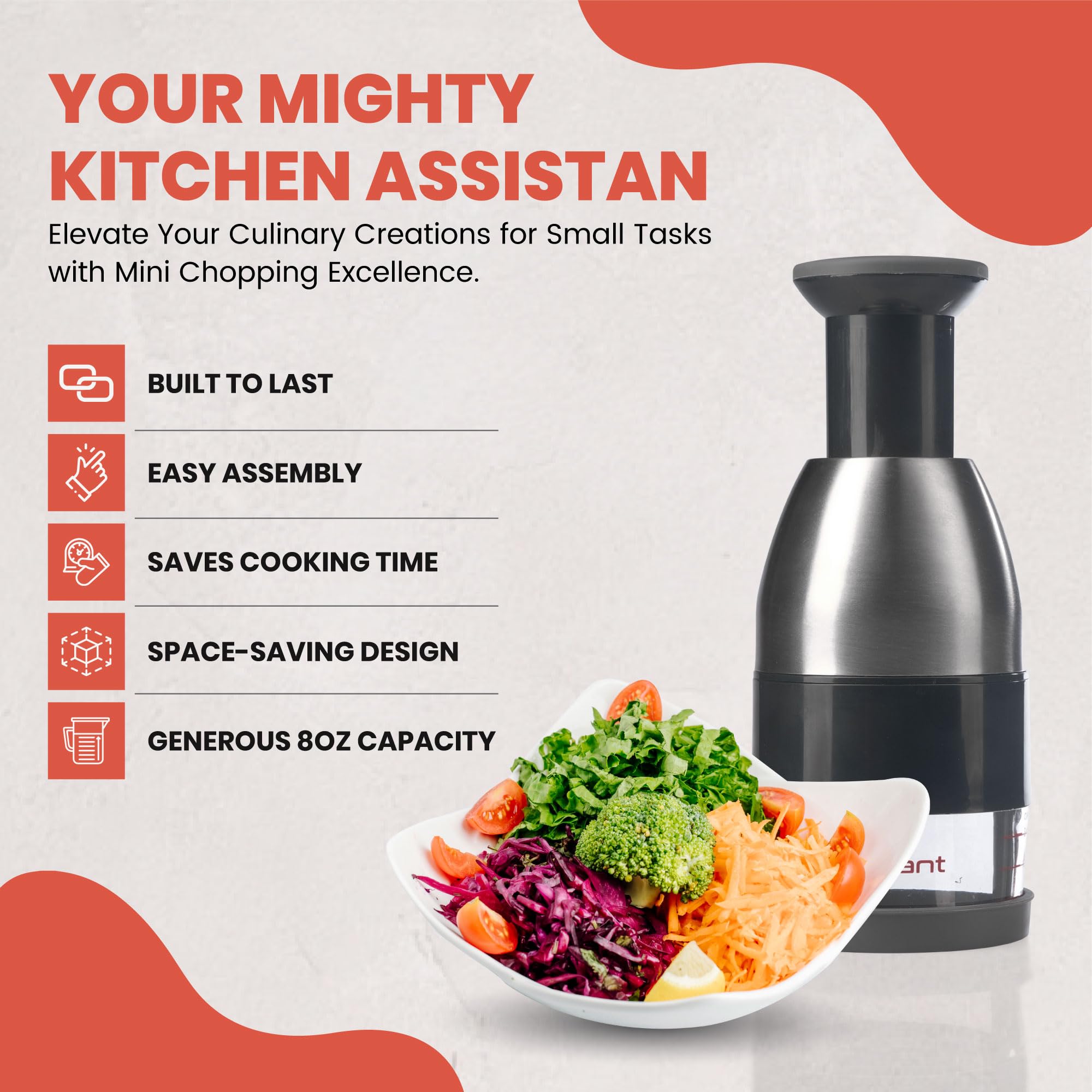 Vivaant Hand Chopper onion dicing demonstrates quick prep for salads and soups.