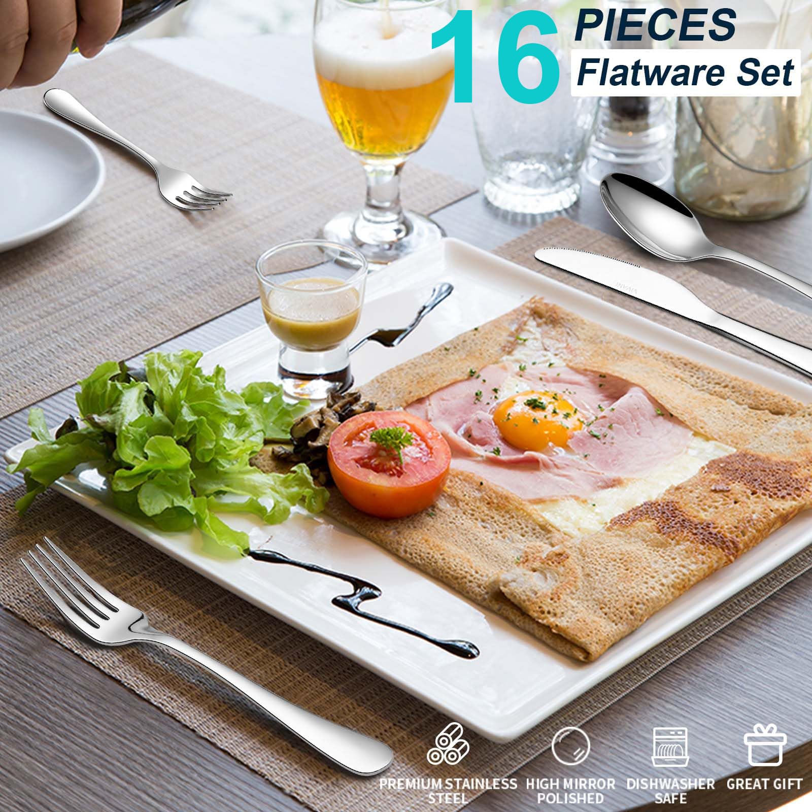 VIVANI dishwasher-safe flatware in gift box offers quick cleanup and ready gifting.