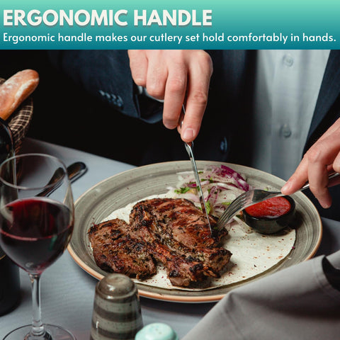 VIVANI ergonomic stainless steel handles provide comfortable grip during meals.