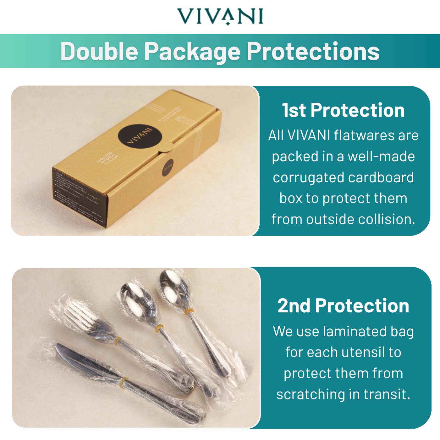 VIVANI premium flatware elevates family meals with polished shine and reliable performance.