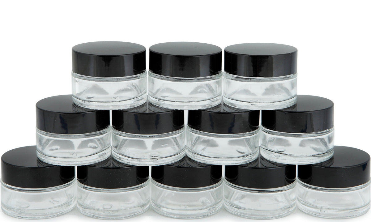 Vivaplex 12-clear 15 ml glass jar with transparent body for easy labeling.