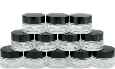 Vivaplex 12-clear 15 ml glass jar with transparent body for easy labeling.