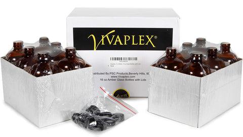 Side view of Vivaplex amber bottle with lid for secure storage.