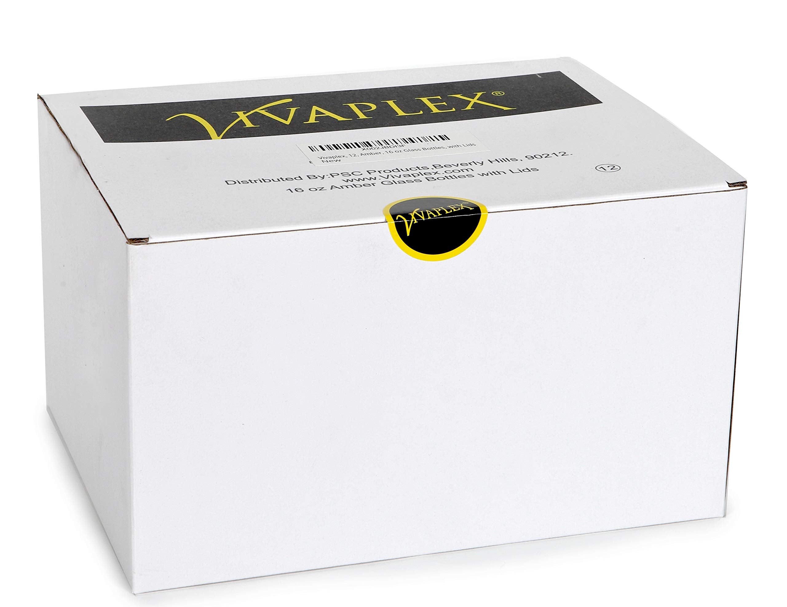 Close-up of Vivaplex amber glass bottle 16oz with cap for liquids.