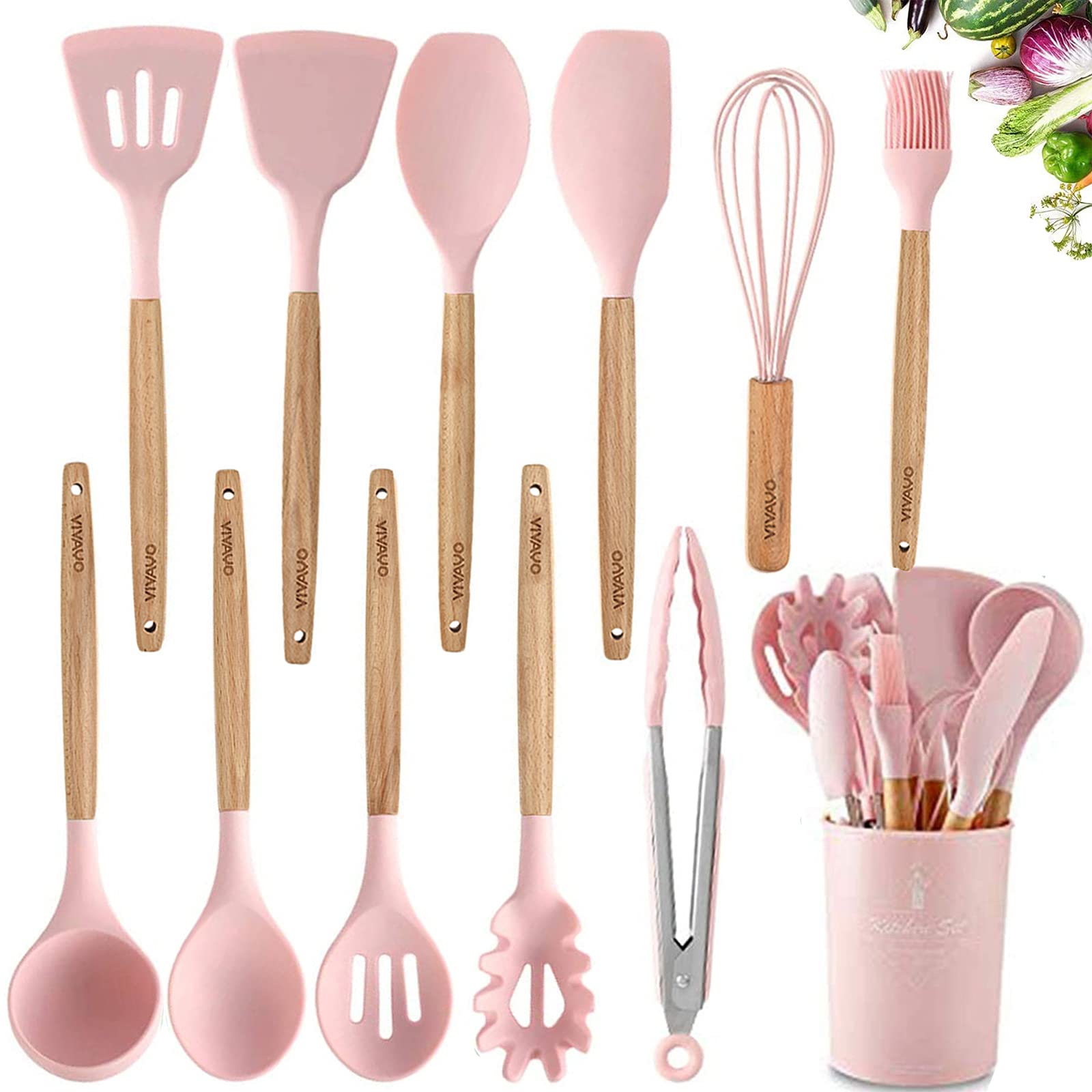 VIVAYO pink spatula utensil for scratch-free cooking and easy stirring