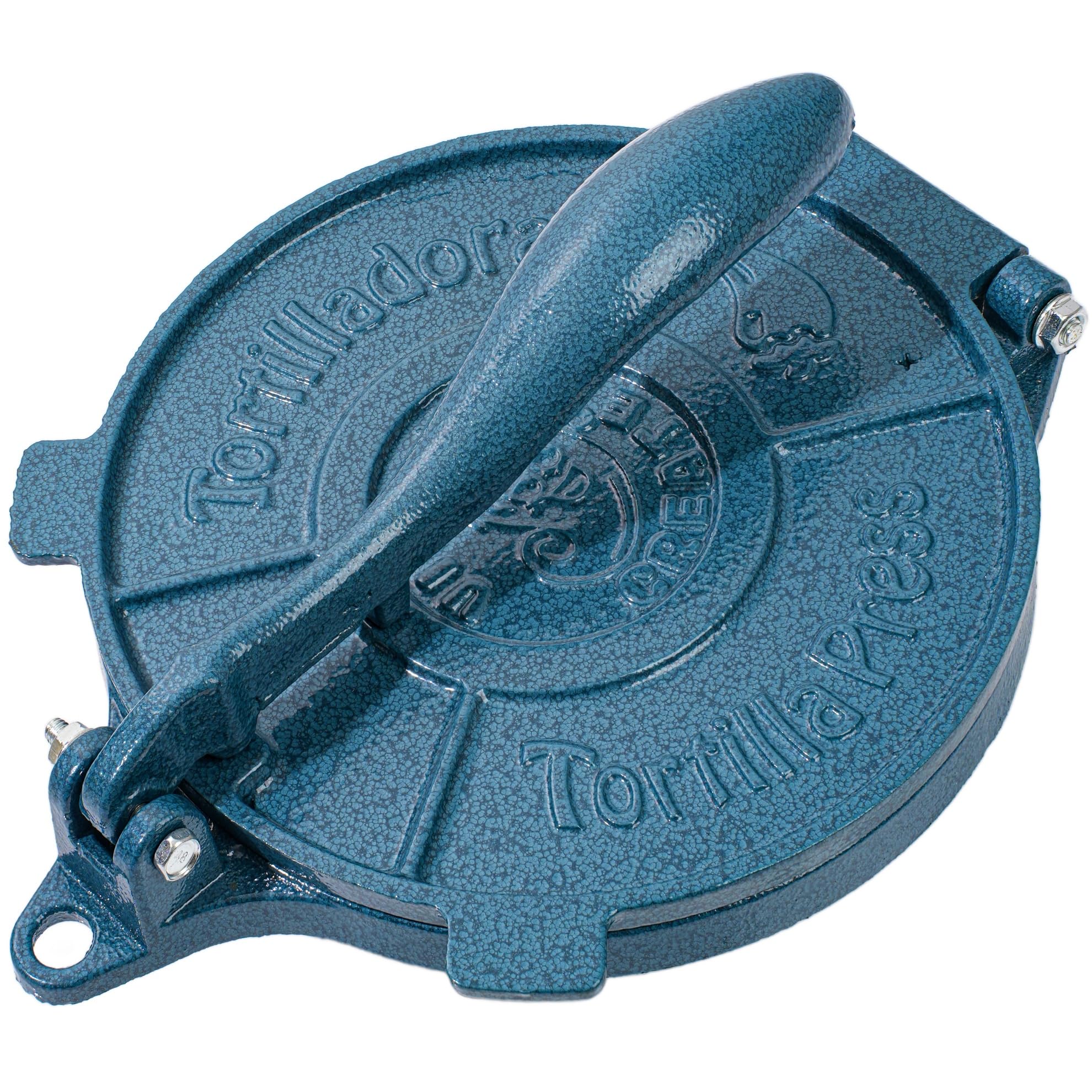 Vivicreate cast iron tortilla press top view for even, flat tortillas