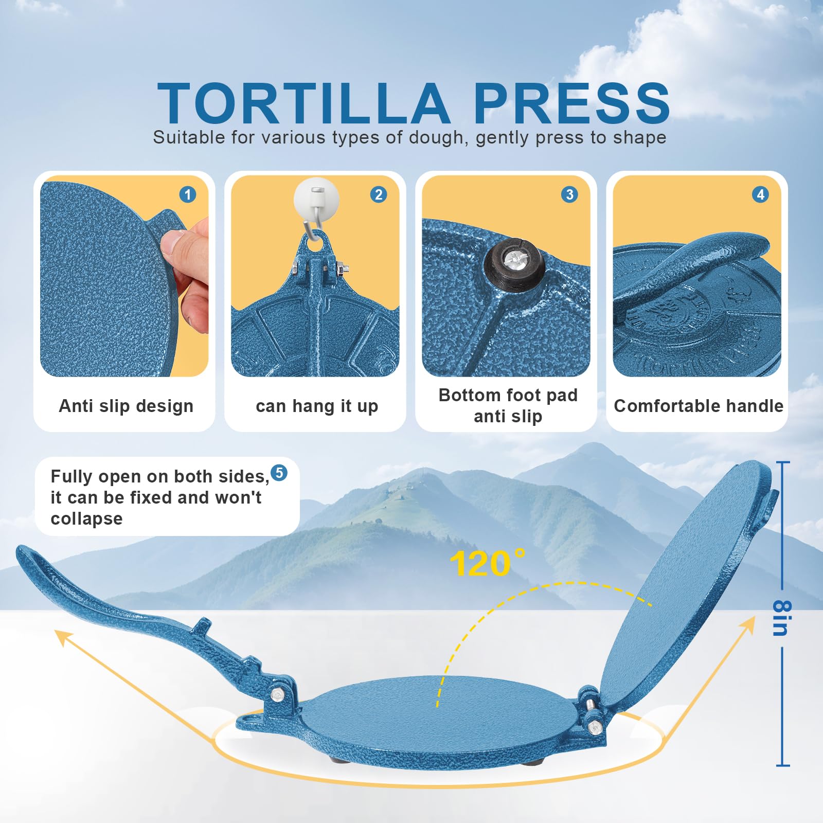 Vivicreate tortilla press with non-slip base stays secure on countertops