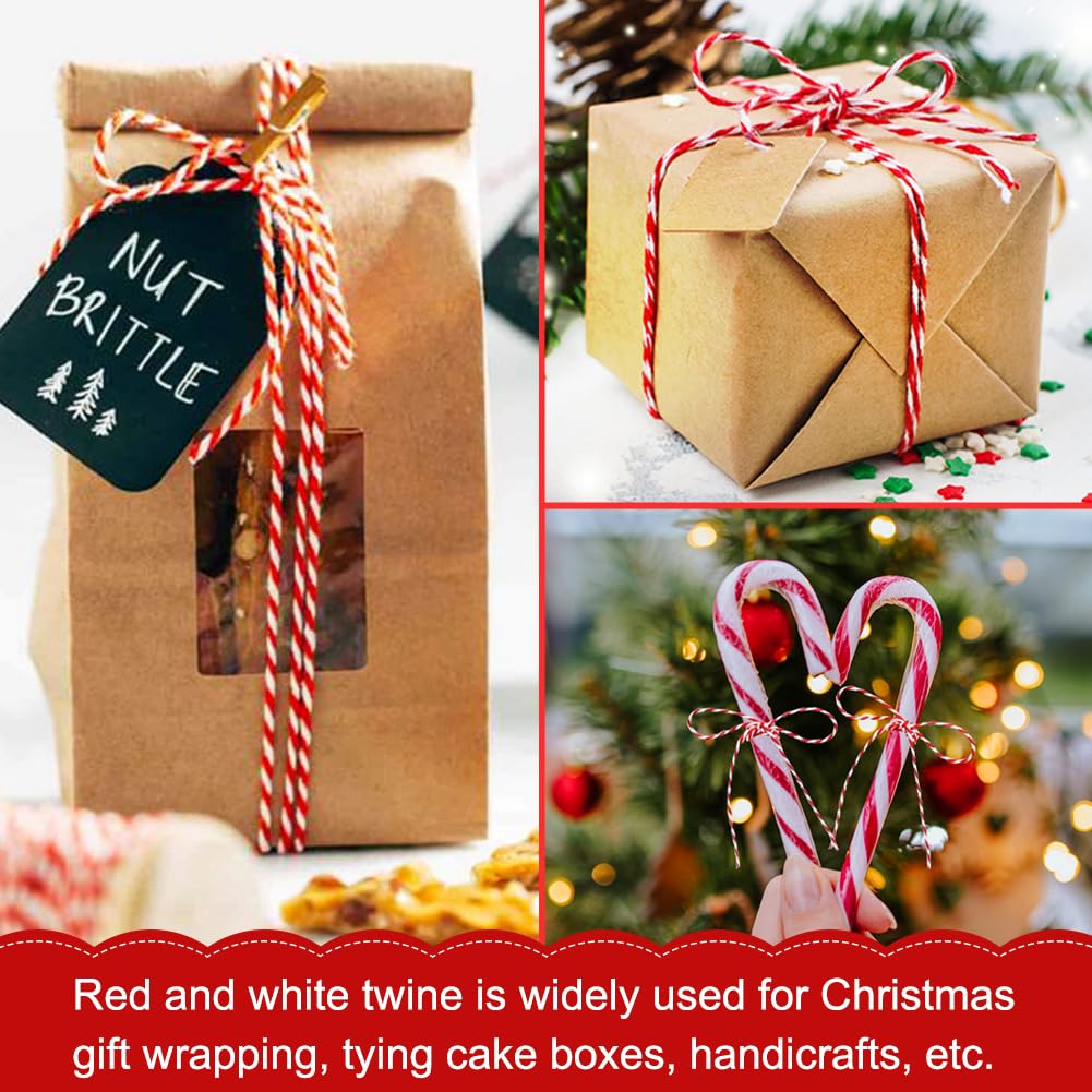 Vivifying red and white butchers twine secured a roast for even cooking