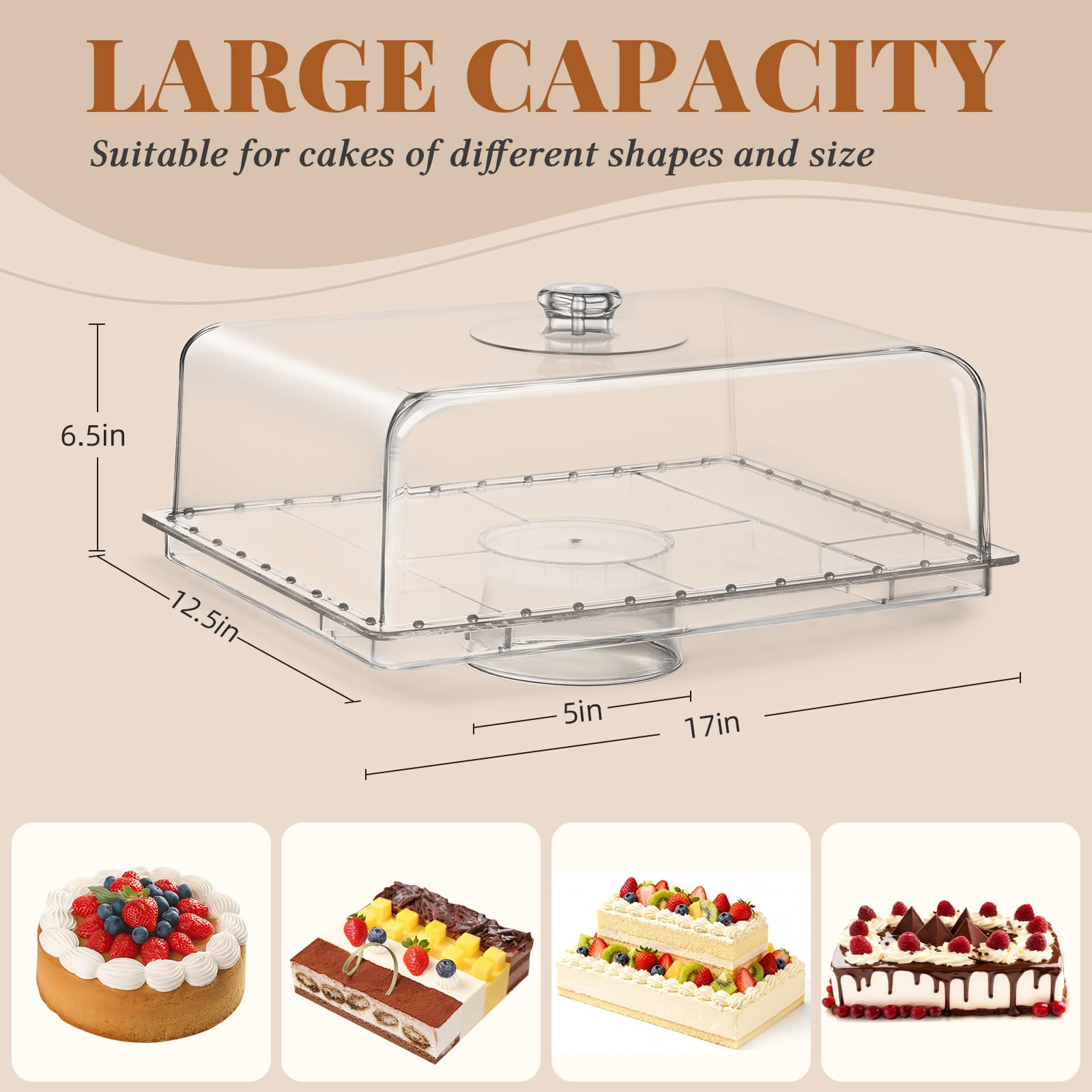 VIVIRBIEN acrylic dome cover close-up reveals crystal-clear lid for elegant dessert presentation.