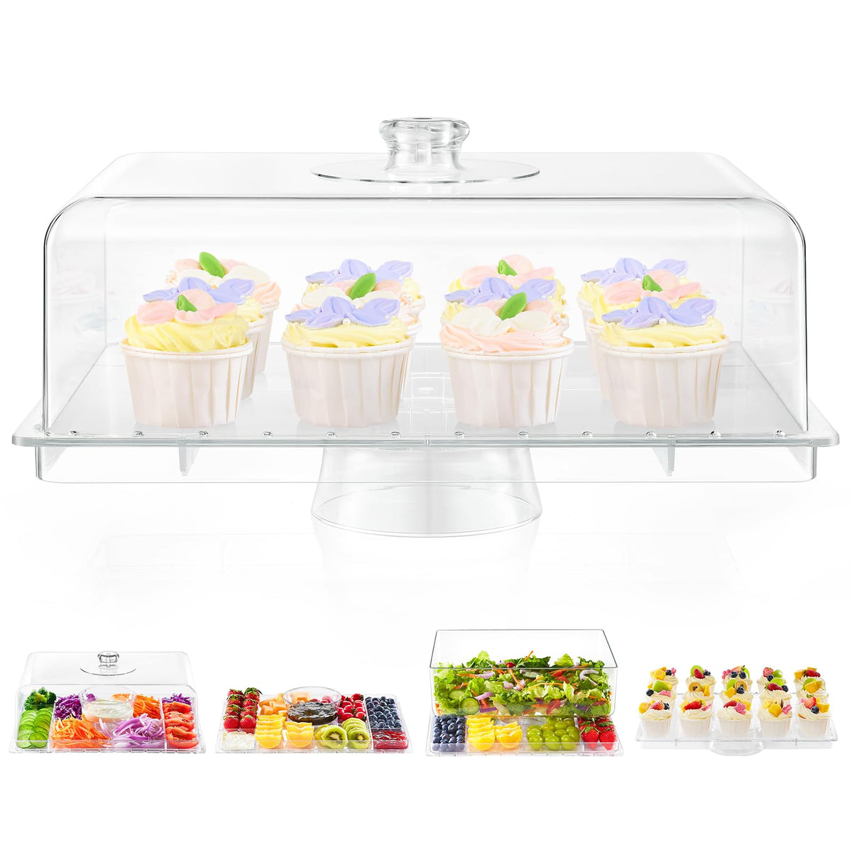 VIVIRBIEN rectangular 17-inch cake stand with lid displays desserts with a floating presentation.
