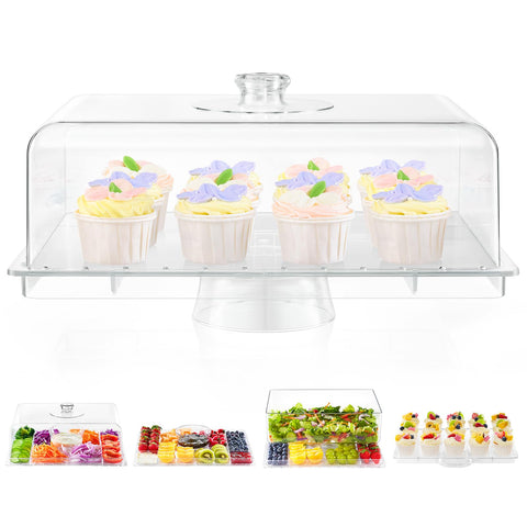 VIVIRBIEN rectangular 17-inch cake stand with lid displays desserts with a floating presentation.