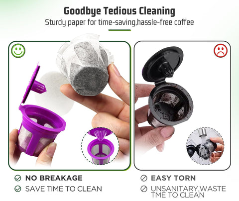 Biodegradable VIVI SKY filters fit Keurig pods, reducing waste during daily coffee