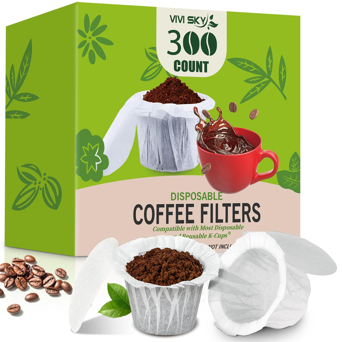 VIVI SKY K cup filters with lid for Keurig, white, easy cleanup after brewing