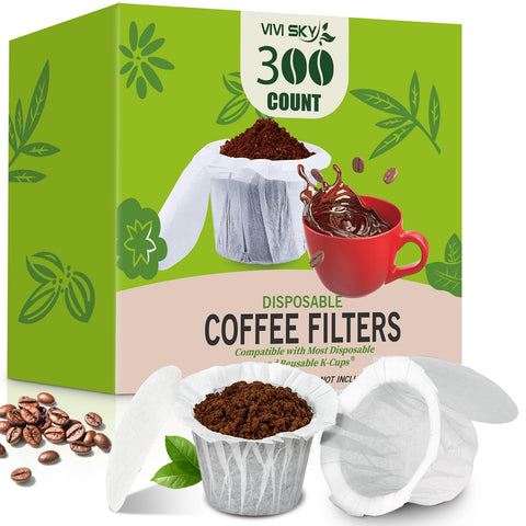 VIVI SKY K cup filters with lid for Keurig, white, easy cleanup after brewing
