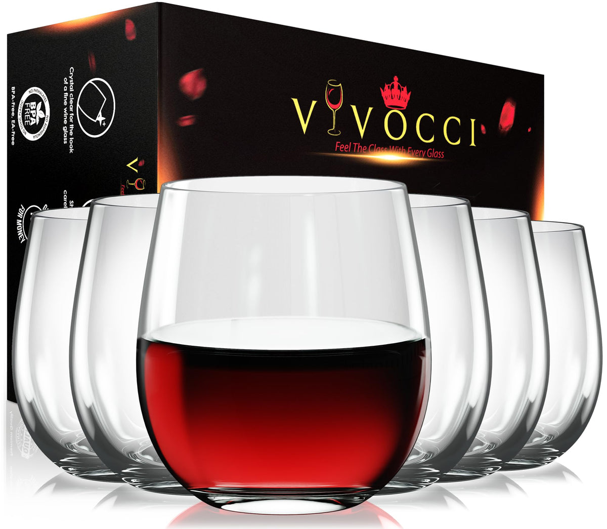 Vivocci unbreakable Tritan stemless wine glass 12.5 oz with shatterproof clarity for daily use.