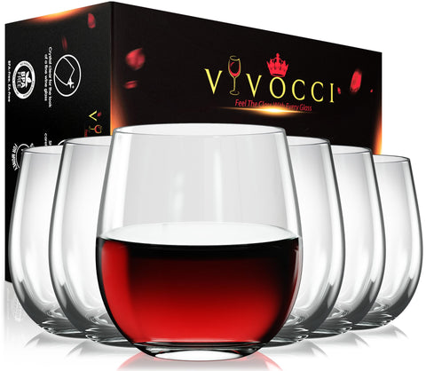 Vivocci unbreakable Tritan stemless wine glass 12.5 oz with shatterproof clarity for daily use.