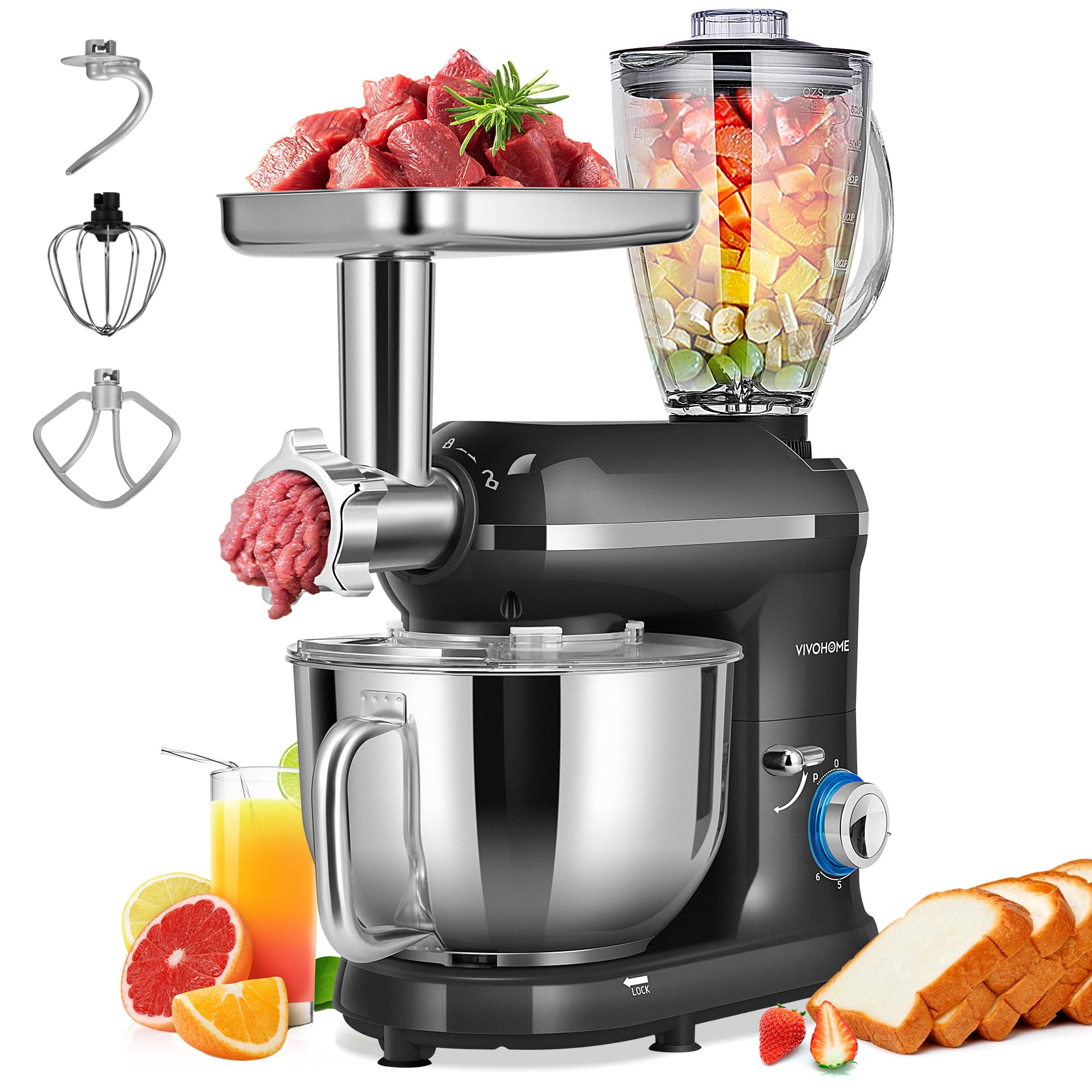 VIVOHOME 3-in-1 stand mixer bowl for large batches and thorough mixing.
