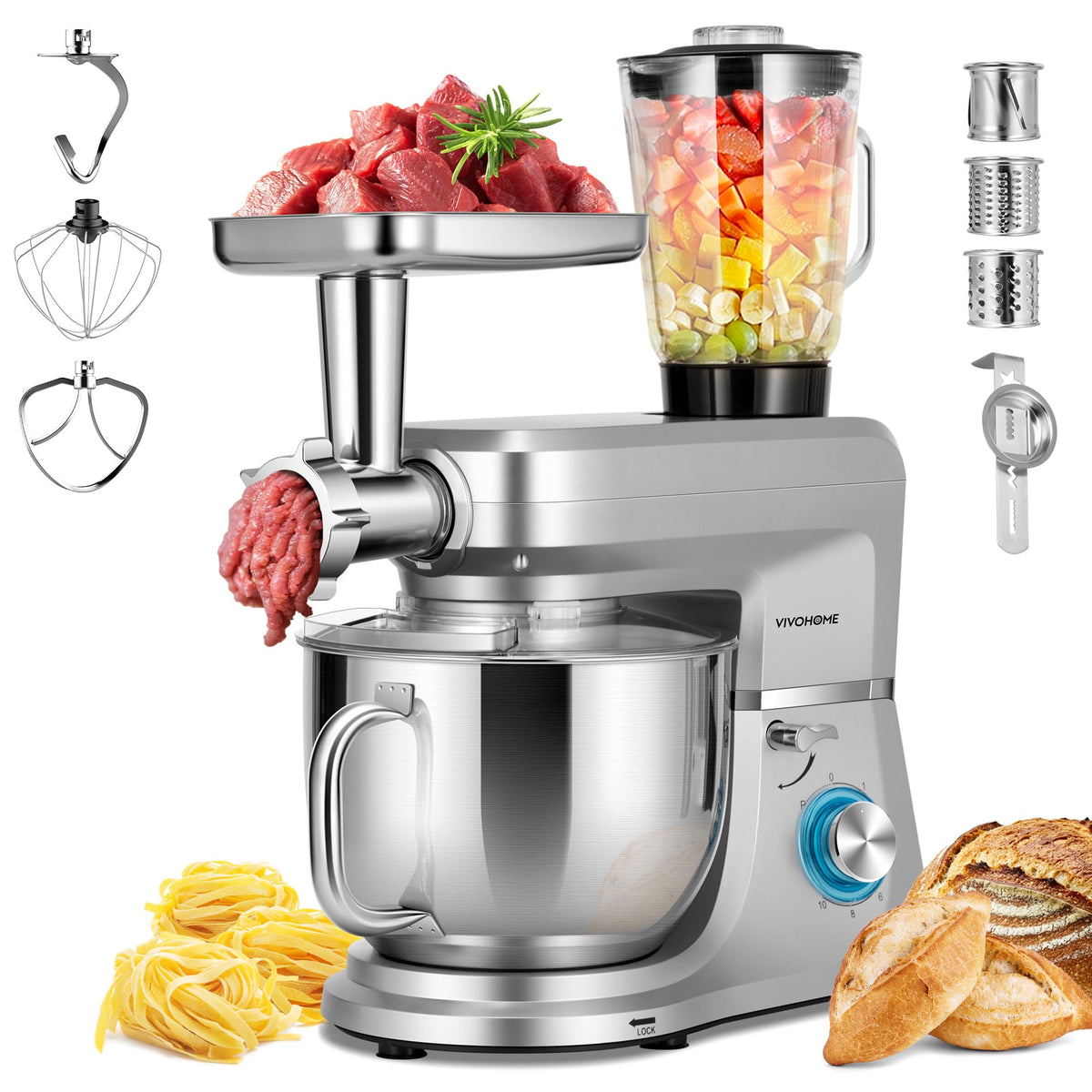 VIVOHOME 6-in-1 mixer with 8.5 qt bowl for large batches