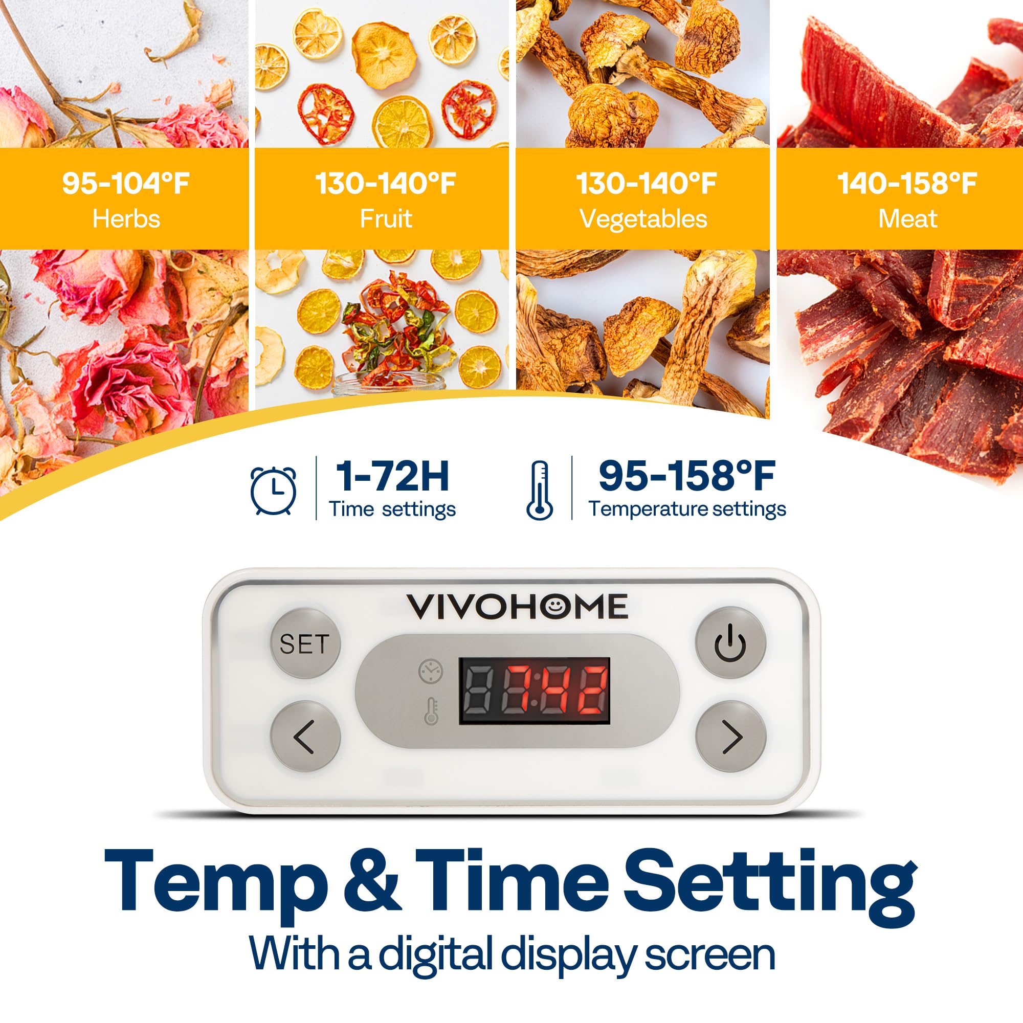 VIVOHOME 8-tray design supports uniform drying of large batches