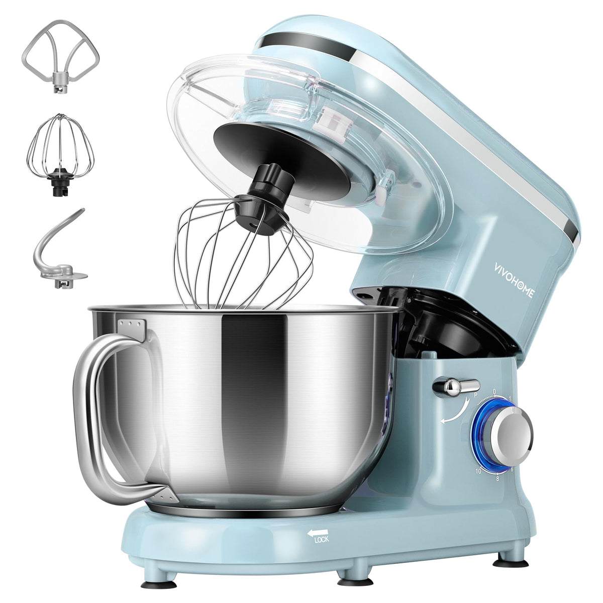 VIVOHOME 660W blue stand mixer ready for dough and batter prep