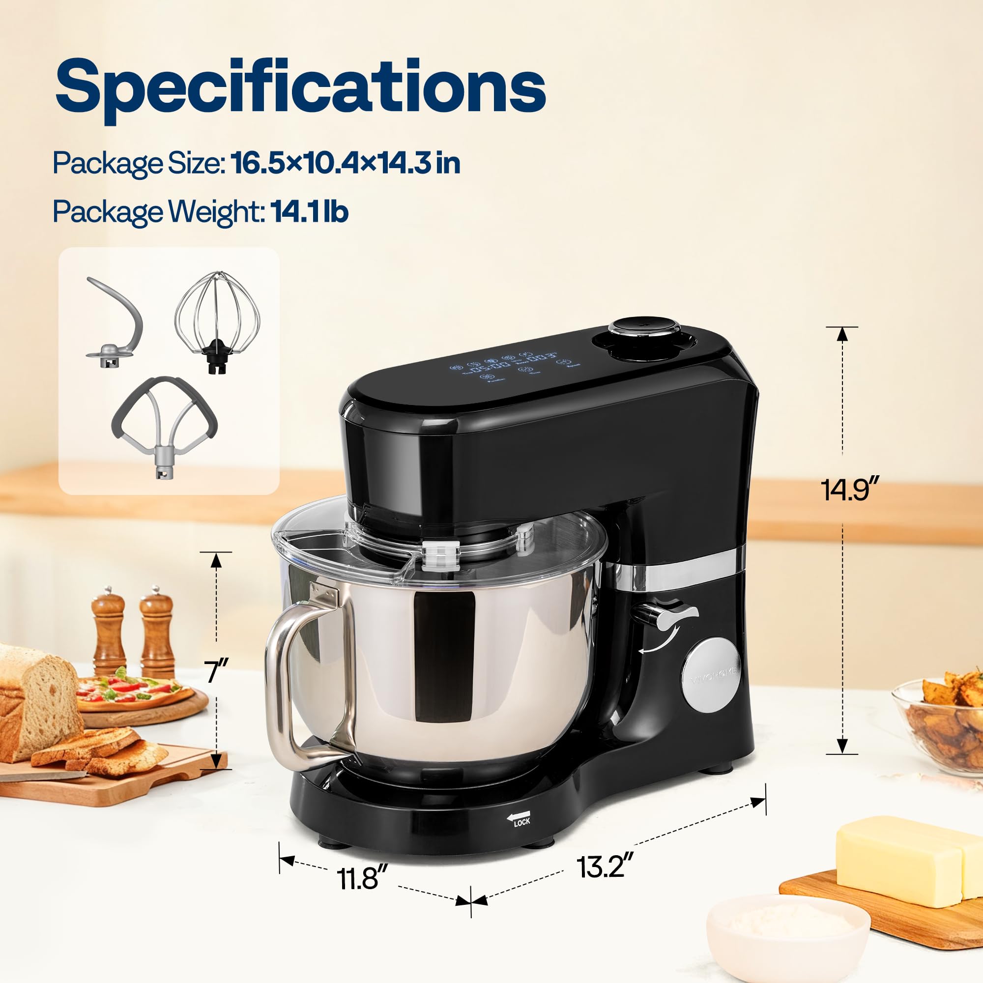 VIVOHOME stand mixer dishwasher-safe attachments for easy cleaning