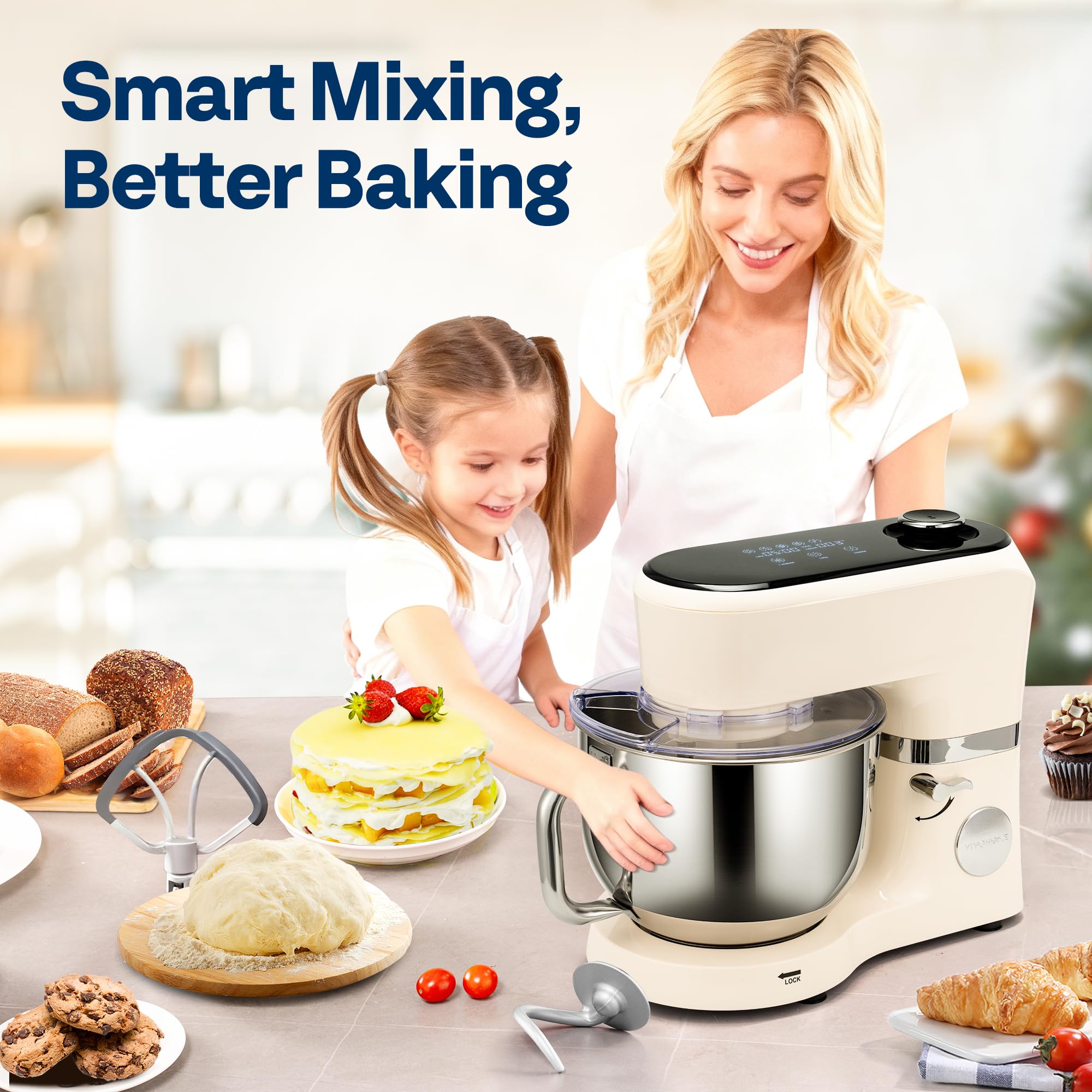 VIVOHOME mixer attachments with dough hook for hearty bread.